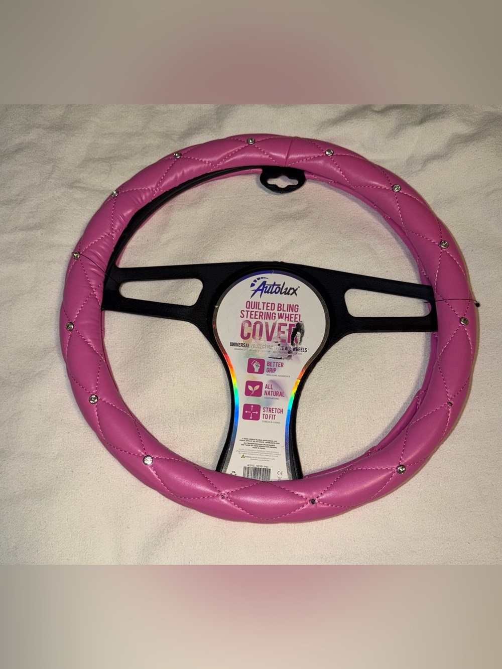 Autoluxe Quilted Bling Pink Steering Wheel Cover 2 pin less never used
